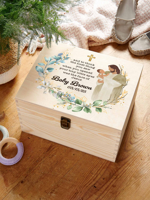 Baby Memorial Box – Personalized Name & Date | Faith Keepsake “Face of Jesus”